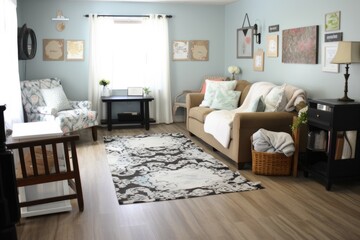 Fototapeta premium room makeover with new flooring, paint, and furniture, created with generative ai