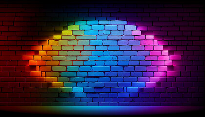 Neon gradient brick wall textured background Ai generated image