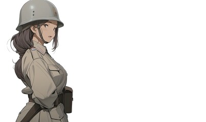 Asian Female Soldier White Background Extremely Gorgeous Copy Space Generative AI