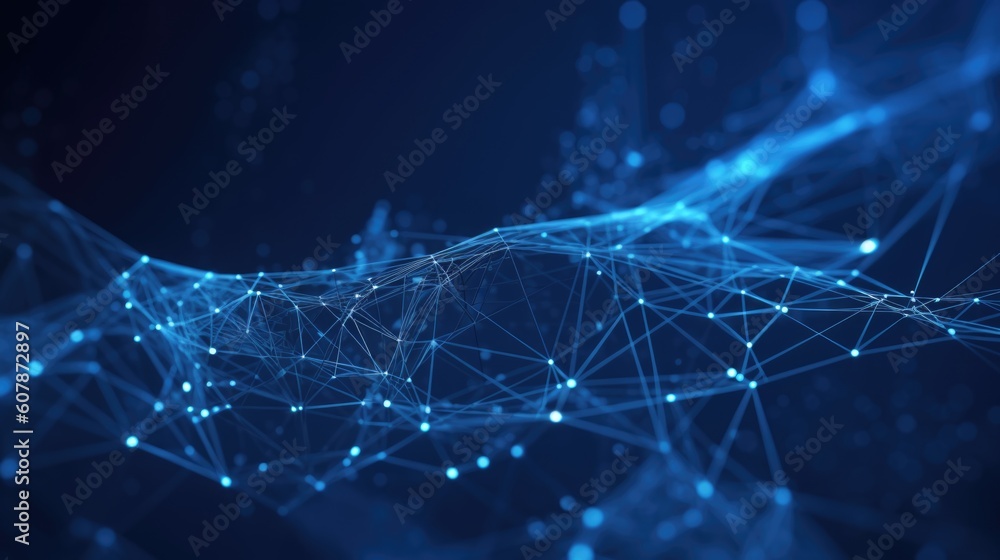 Poster blue abstract background with a network grid and particles connected. generative ai aig21.