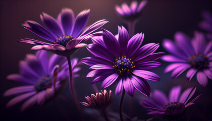 Fototapeta na wymiar purple flowers on a dark background Ai generated image