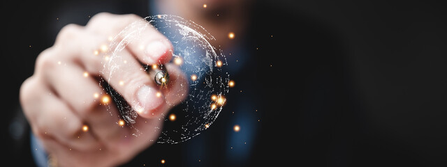 AI icon of transformation technology strategy in hand of businessman, Business adoption in new big data digital process, global business industrial potential information network, datum innovation