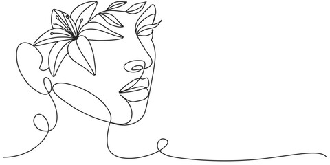 Women’s day line art style vector illustration. Line art vector illustration of beauty woman. Beauty Woman face line art style vector illustration
