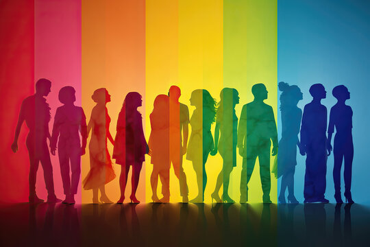 shadows of people and the gay pride flag, ai generated