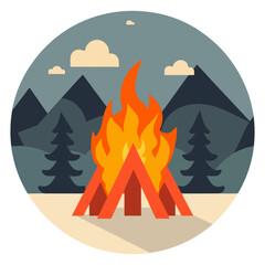 bonfire fire camp vector, outdoor burn fire illustration 
