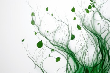 Fototapeta na wymiar Abstract green tendrils reaching out against a white background, Generative ai
