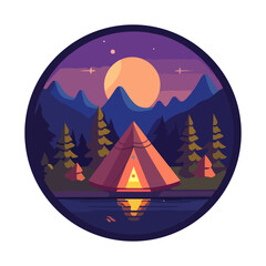 night camp, tent camping vector, for outdoor adventure logo