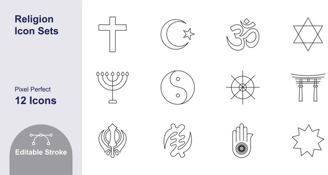 Religion Icons with editable strokes for Mobile and Web
