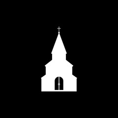 Church building icon isolated on black background. Christian Church. Religion of church.