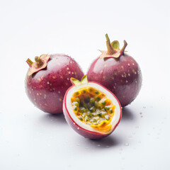 Three passion fruit with purple peel