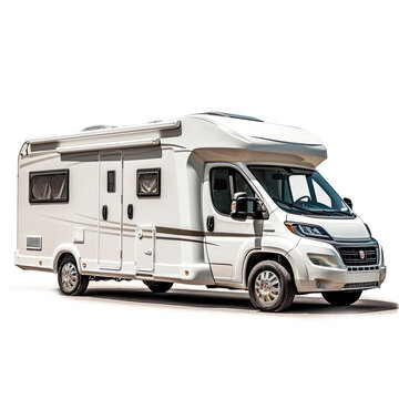 a motorhome, trailer with wheels, side view