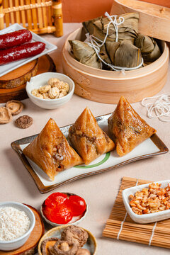 Zongzi, rice dumpling for Chinese traditional Dragon Boat Festival (Duanwu Festival)