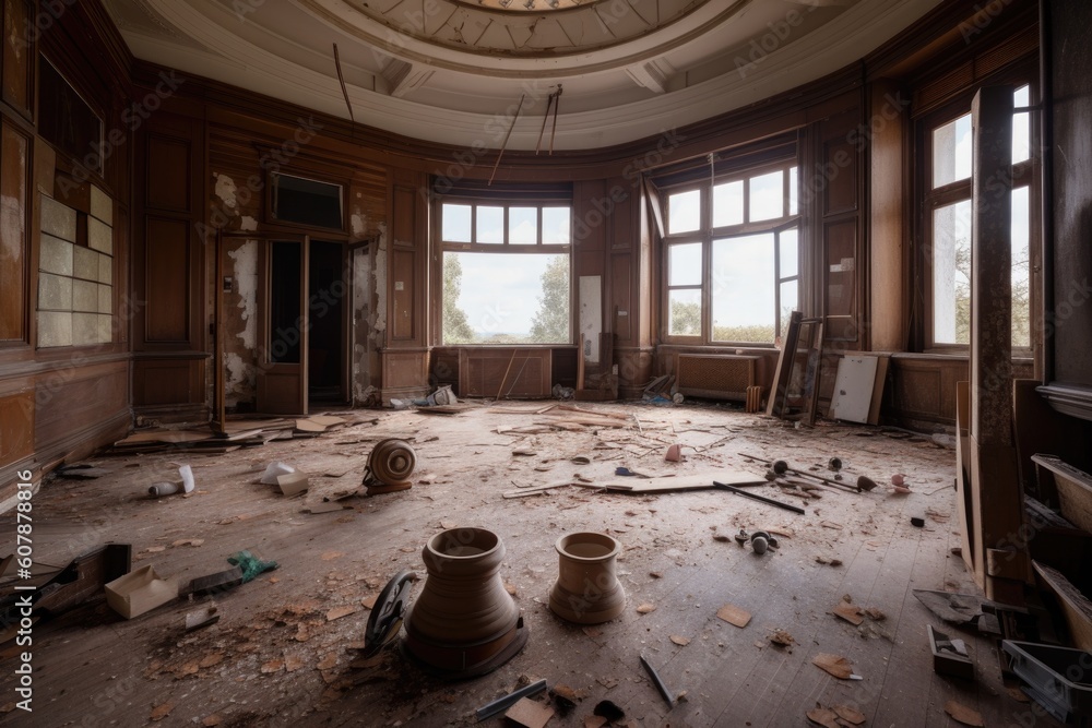 Canvas Prints deserted observatory with telescopes and other instruments strewn about the floor, created with gene