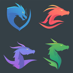 colorful dragon set logo illustration.gradient dragon emblem concept.dark background