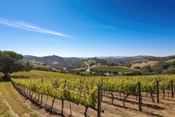 Fototapeta na wymiar vineyard with rolling hills and clear blue skies, created with generative ai