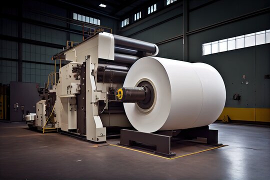 high-speed papermaking machine that produces long rolls of paper in a matter of seconds, created with generative ai