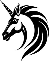 Illustration of a unicorn in black and white style. © nazar12