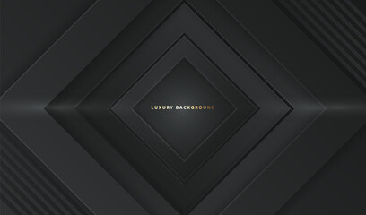 Geometric shapes black luxury background with square pattern. Modern lines layout vector design.