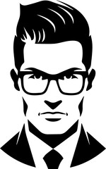 Fashionable man avatar in black and white style.