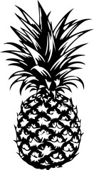 Illustration of pineapple in black and white style.