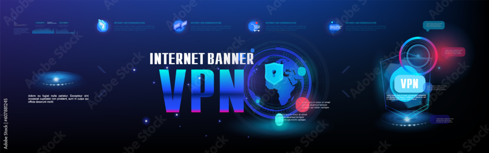 Poster vpn concept banner. vpn. protection and security. cyber security personal data. vpn logo. next gener