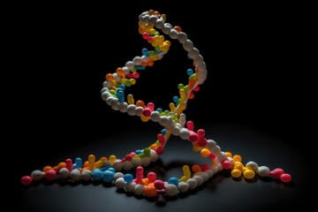 dna double helix, with complementary base pairs and sugar molecule, created with generative ai