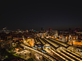 Fototapeta na wymiar Piccadilly Rail Station in Manchester at Night