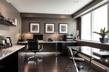 Fototapeta premium decluttered office, with sleek furniture and modern decor, created with generative ai