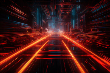abstract futuristic background with red orange glowing neon moving high speed wave lines and bokeh lights. Data transfer concept Fantastic wallpaper