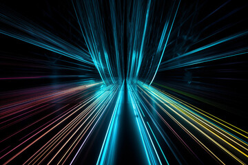abstract futuristic background with gold blue white glowing neon moving high speed straight lines and bokeh lights. Data transfer concept Fantastic wallpaper