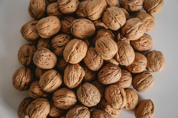Shelled walnuts. Fresh walnut background.