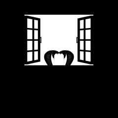 Head of the King Cobra Snake on the Windows Silhouette. Creepy, Horror, Scary, Mystery, or Crime Illustration. Art Illustration for Horror Movie or Halloween Poster Design Element