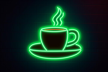Neon coffee cup logo on black background, logo design