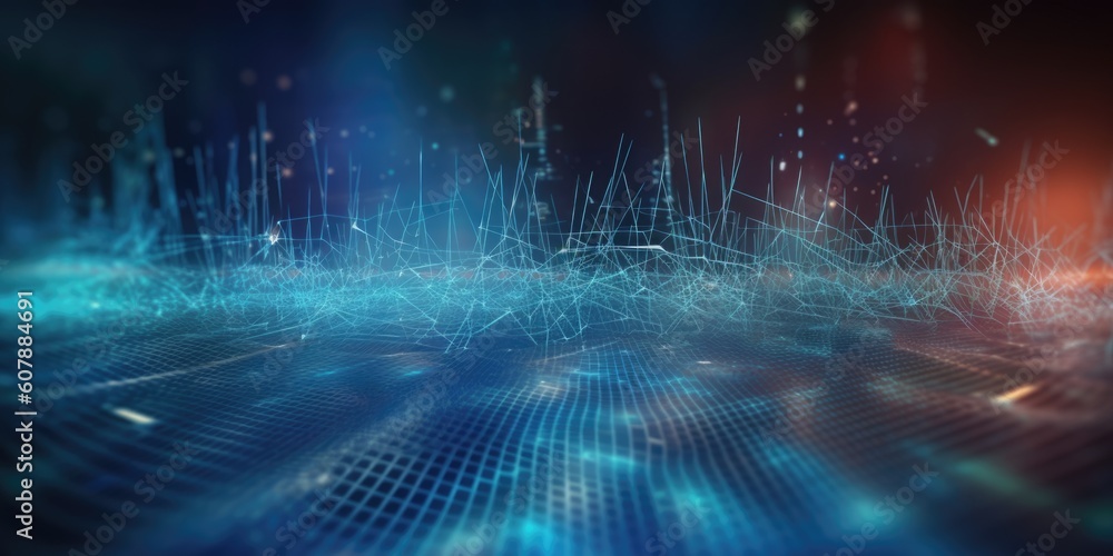Poster perspective grid of network connection technology background. generative ai aig21.
