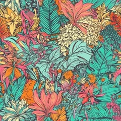 Wandaufkleber Beautiful tropical flower seamless pattern, created with generative AI © MiraCle72