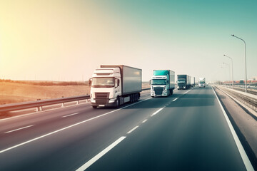 Highway scene with cargo truck transporting goods, emphasizing speed, logistics, and the evolving role of technology in transportation