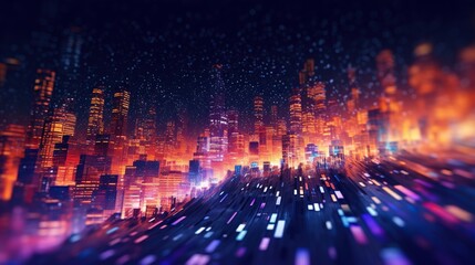 Fototapeta na wymiar futuristic city skyline with shiny lights. Generative AI