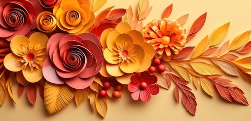 an abstract backdrop of colored paper flowers. Generative AI
