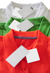 New polo shirt for women with blank price tags.