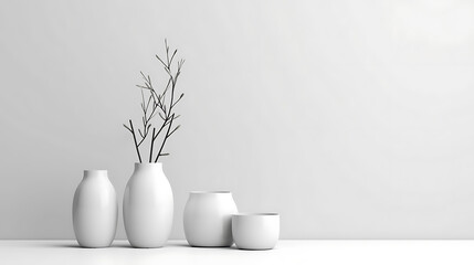 Different types of vase set white minimalist background generative ai
