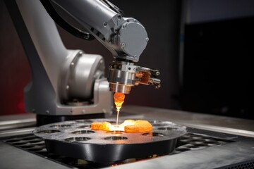 3d printing and additive manufacturing robot manipulating metal parts and components, created with generative ai