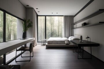 Obraz na płótnie Canvas minimalist room with sleek furniture and simple decor, created with generative ai
