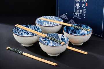 chopsticks and bowl on mat