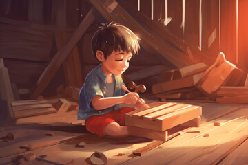 Fototapeta na wymiar illustration of kid playing wooden made with Generative AI