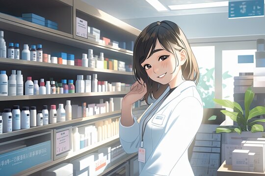 Asian Female Pharmacist Background Setting Very Attractive Design Generative AI