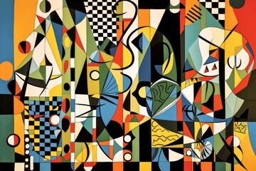 cubist artwork with geometric patterns, inspired by the abstract art movement, created with generative ai - obrazy, fototapety, plakaty