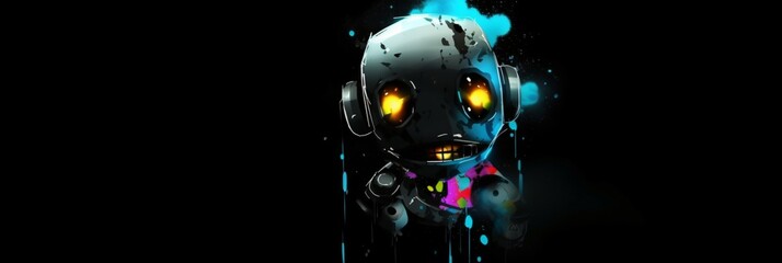 cute robot isolated on black background, banner, wallpaper, generative ai