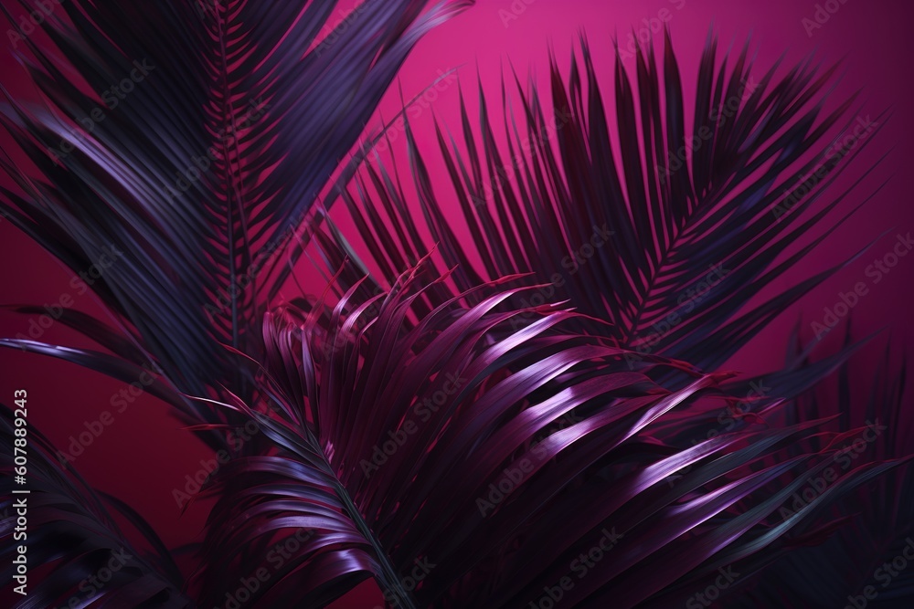 Poster a close-up of a palm tree against a crimson backdrop generative ai