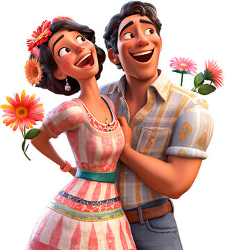 Casal feliz caipira de festa junina