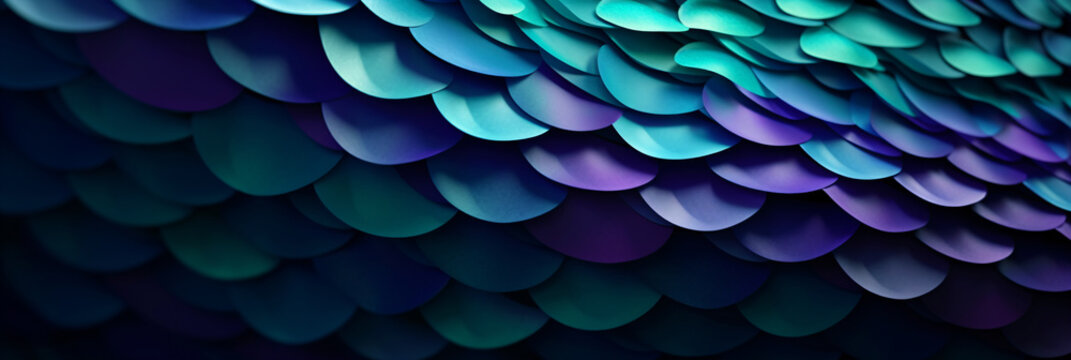 Mermaid Scales Watercolor Fish squame background. Bright summer blue sea pattern with reptilian scales abstract, generative ai